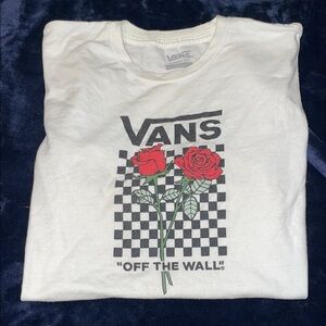 Vans White Tee with Red Rose and Checkered Design